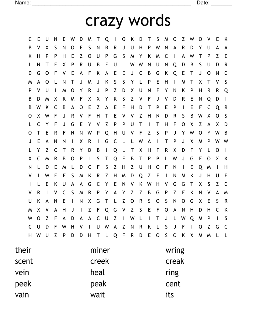 Homophones Word Search WordMint