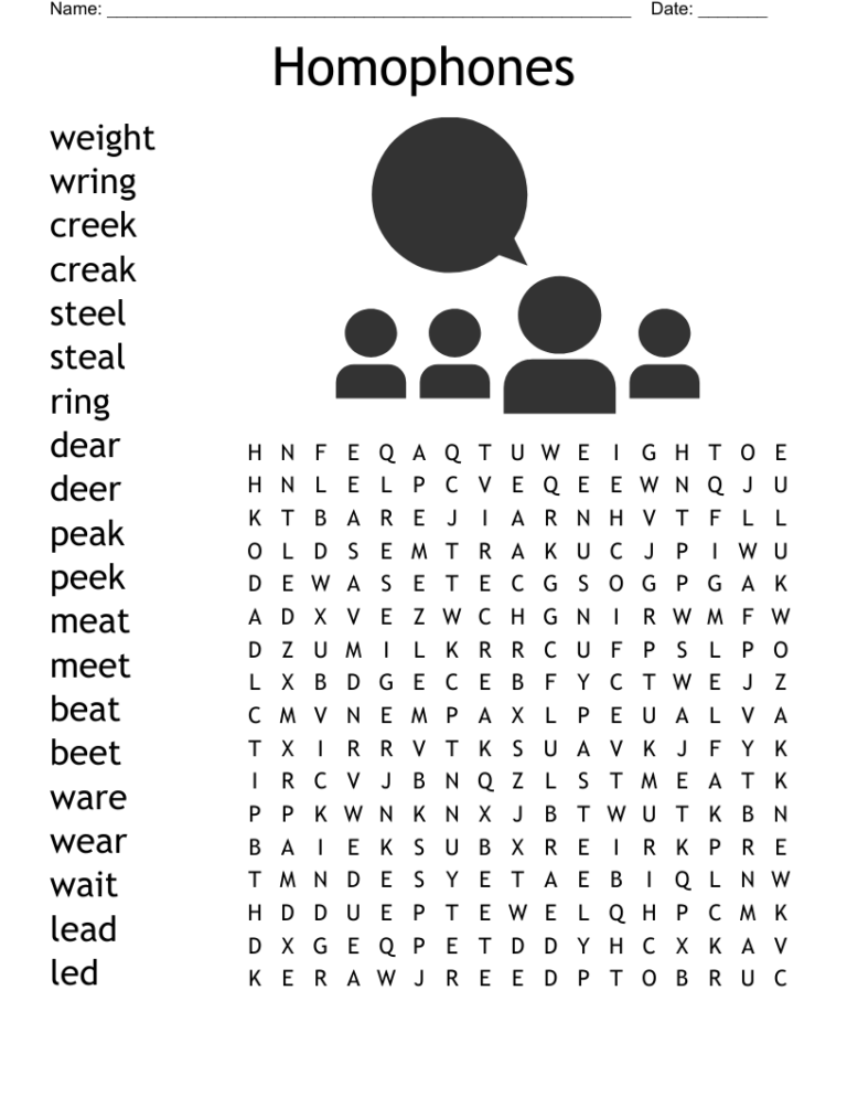 Homophones Word Search WordMint