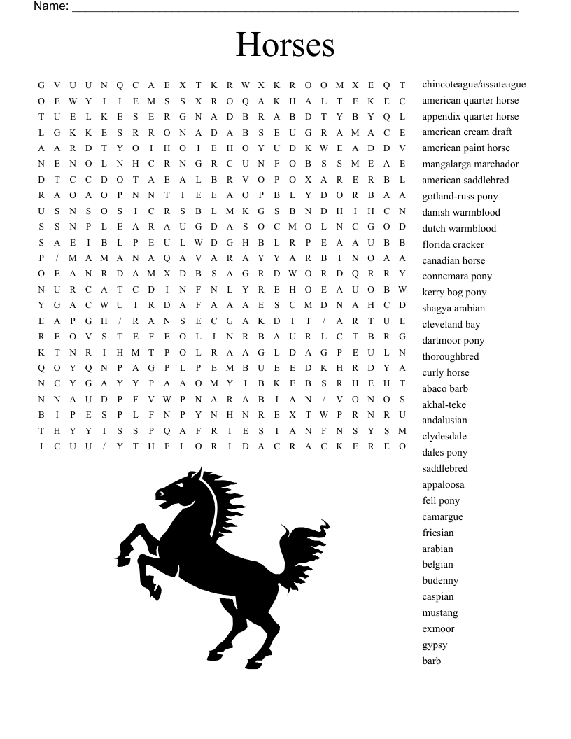 Horse Word Search Puzzles Printable Horse Word Search Puzzles Printable