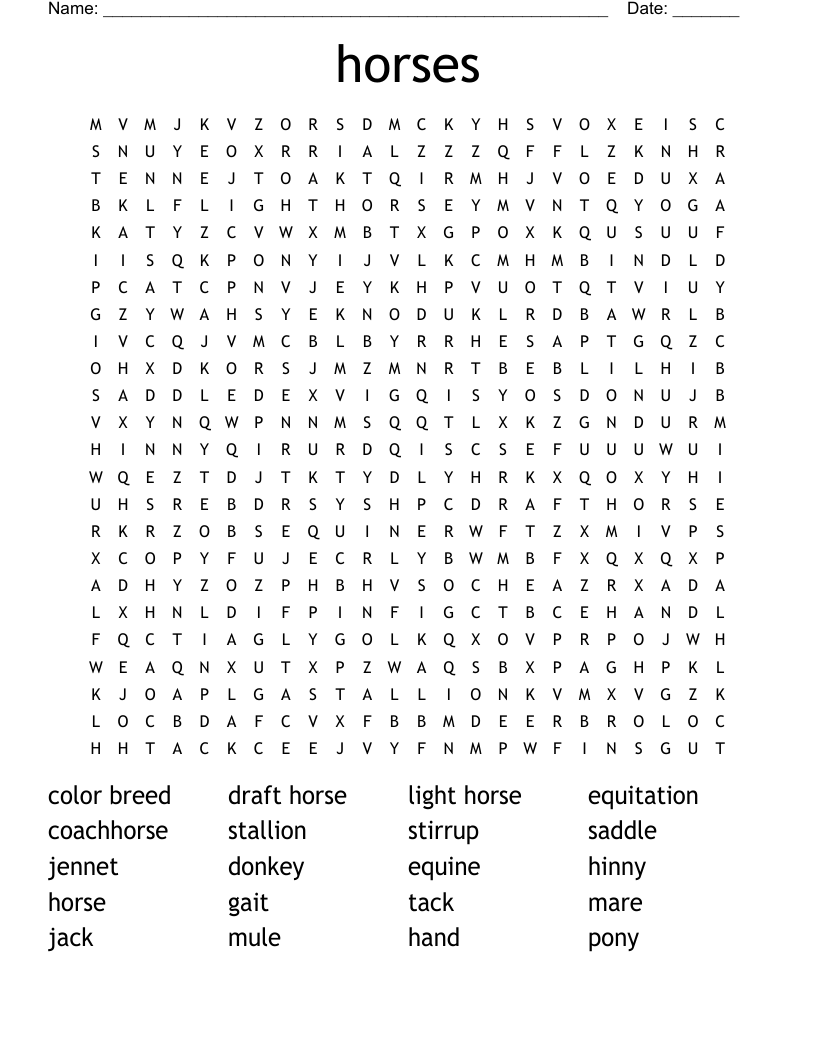 Horses Word Search WordMint Horses Word Search WordMint