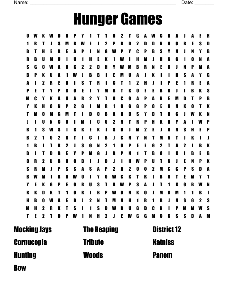 Hunger Games Word Search WordMint Hunger Games Word Search WordMint
