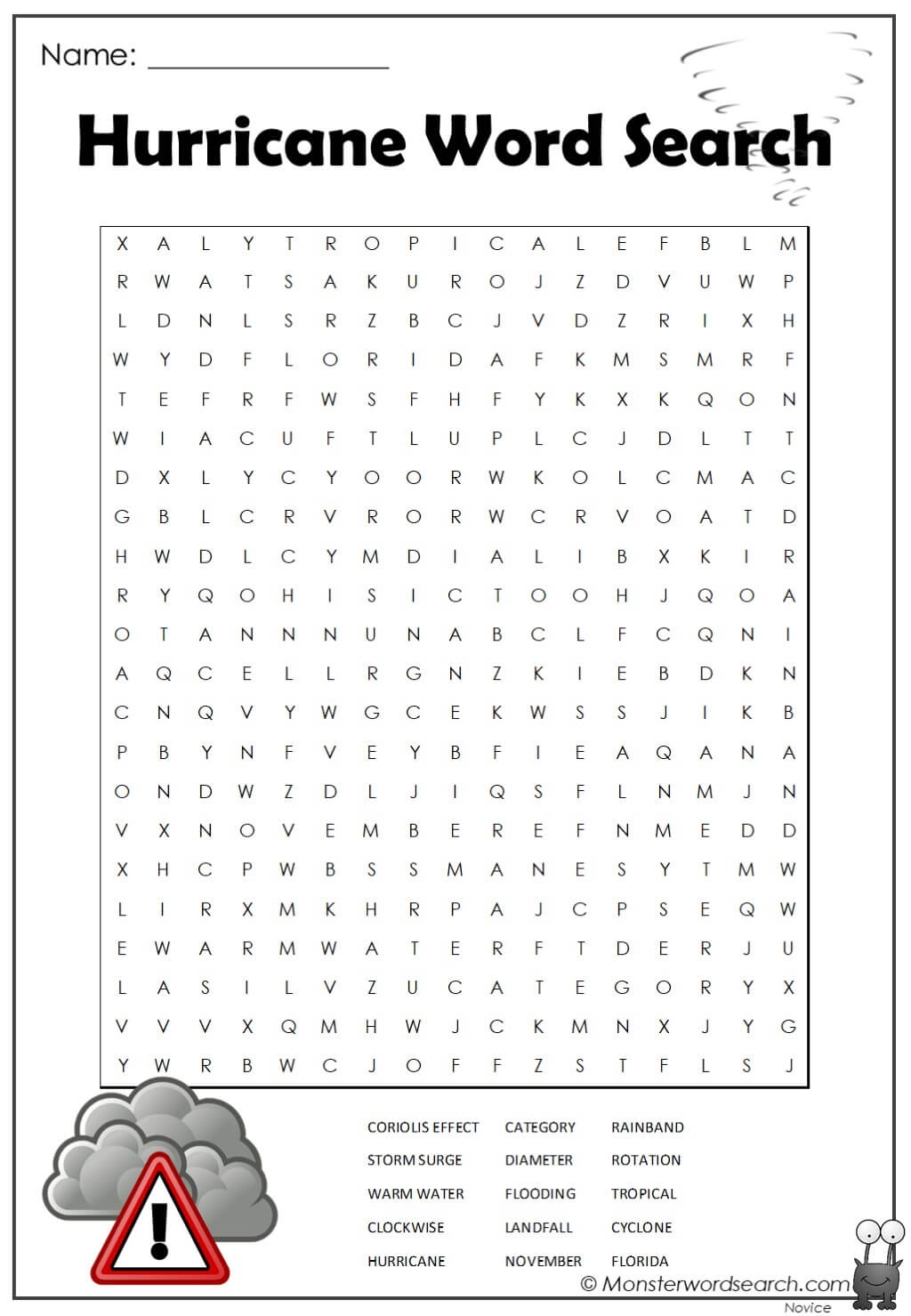 Hurricane Word Search Monster Word Search