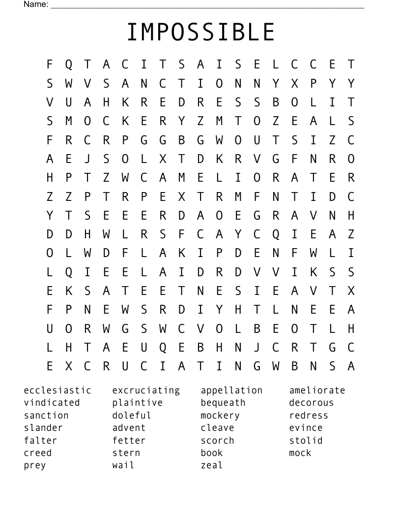 IMPOSSIBLE Word Search WordMint