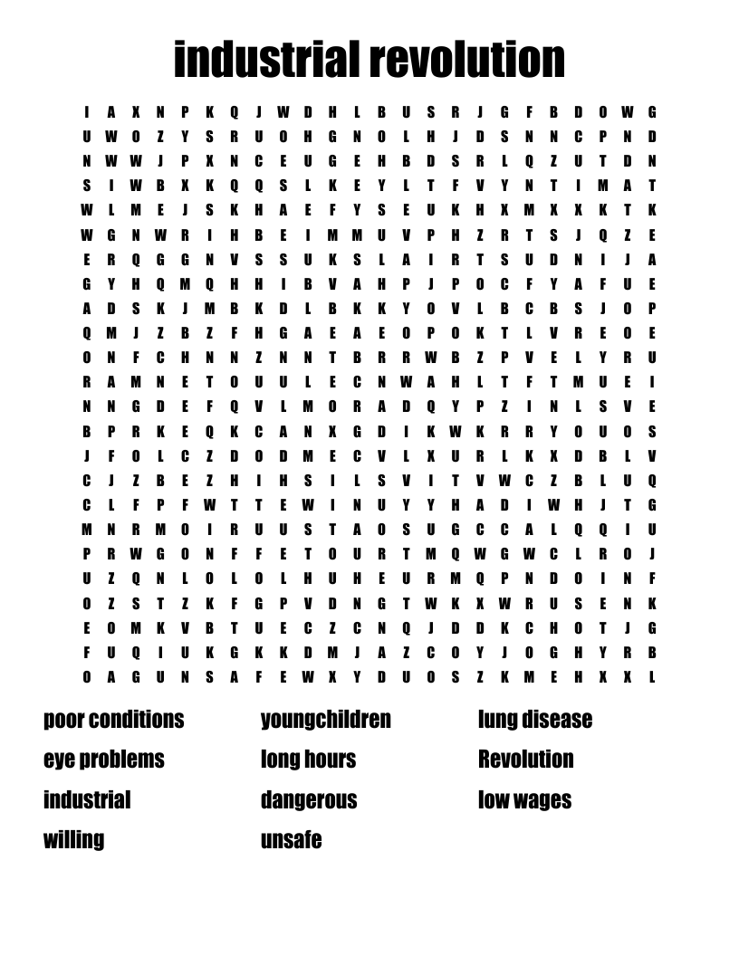 Industrial Revolution Word Search WordMint