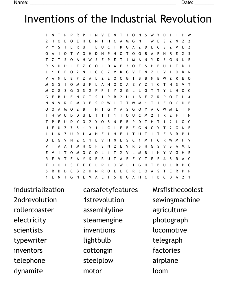 Inventions Of The Industrial Revolution Word Search WordMint