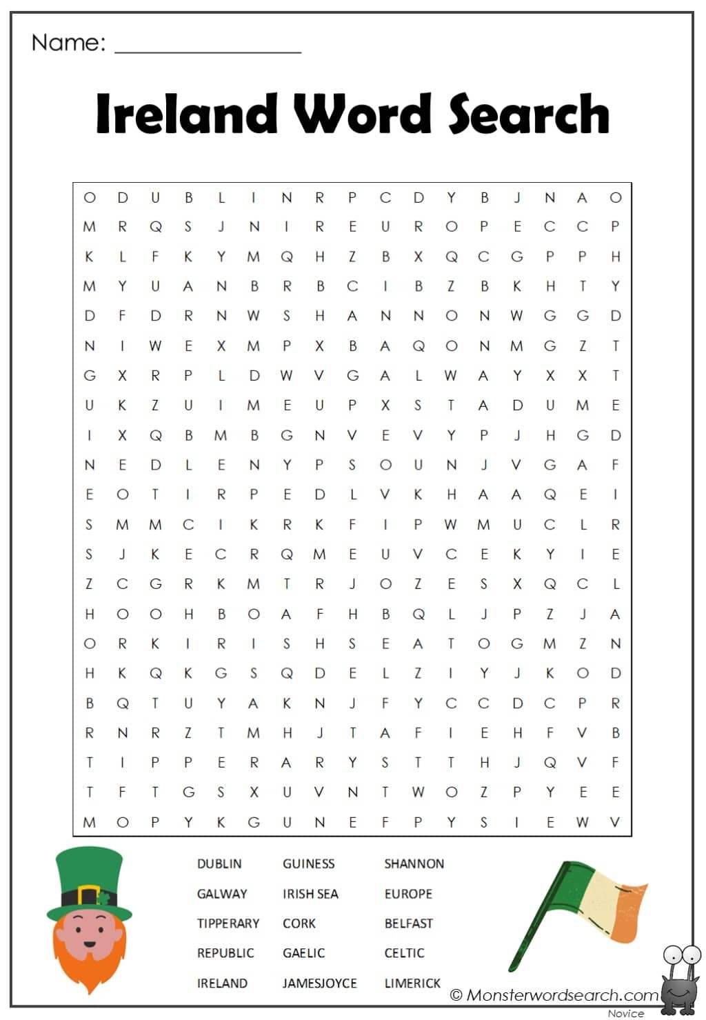 Ireland Word Search Monster Word Search