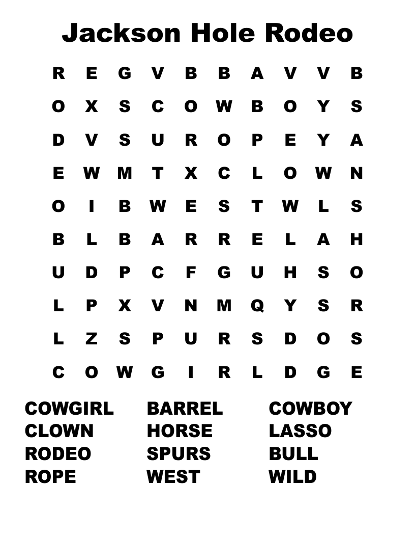 Jackson Hole Rodeo Word Search WordMint Jackson Hole Rodeo Word Search WordMint