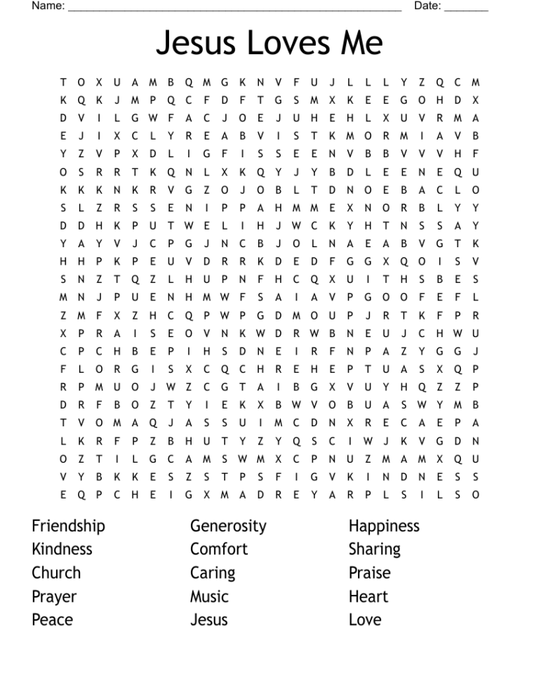 Jesus Loves Me Word Search WordMint