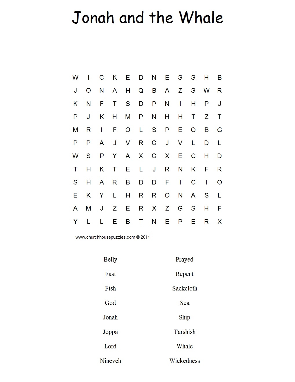 Jonah And The Whale Word Search Jonah And The Whale Word Search
