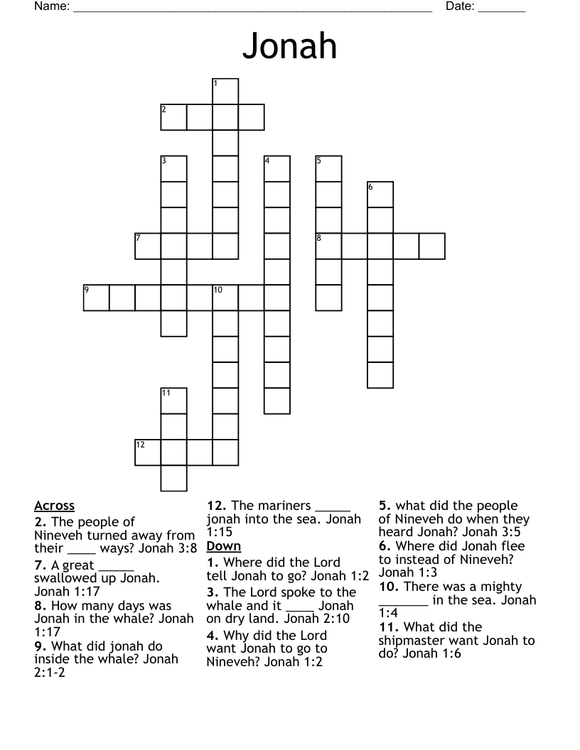 Jonah Crossword WordMint Jonah Crossword WordMint