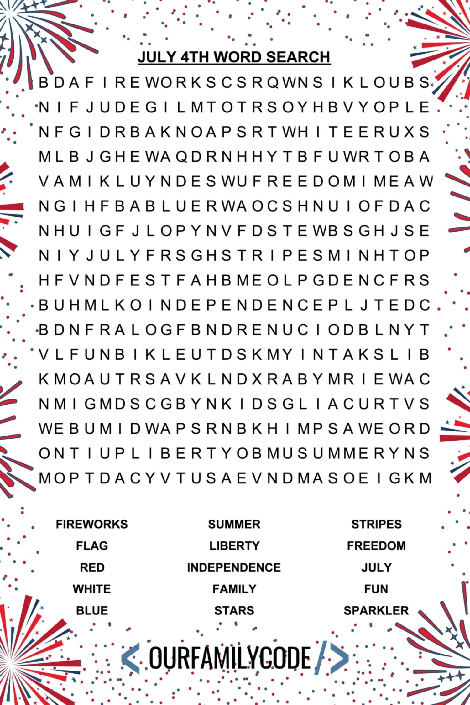 Free Printable July Word Search Free Printable July Word Search