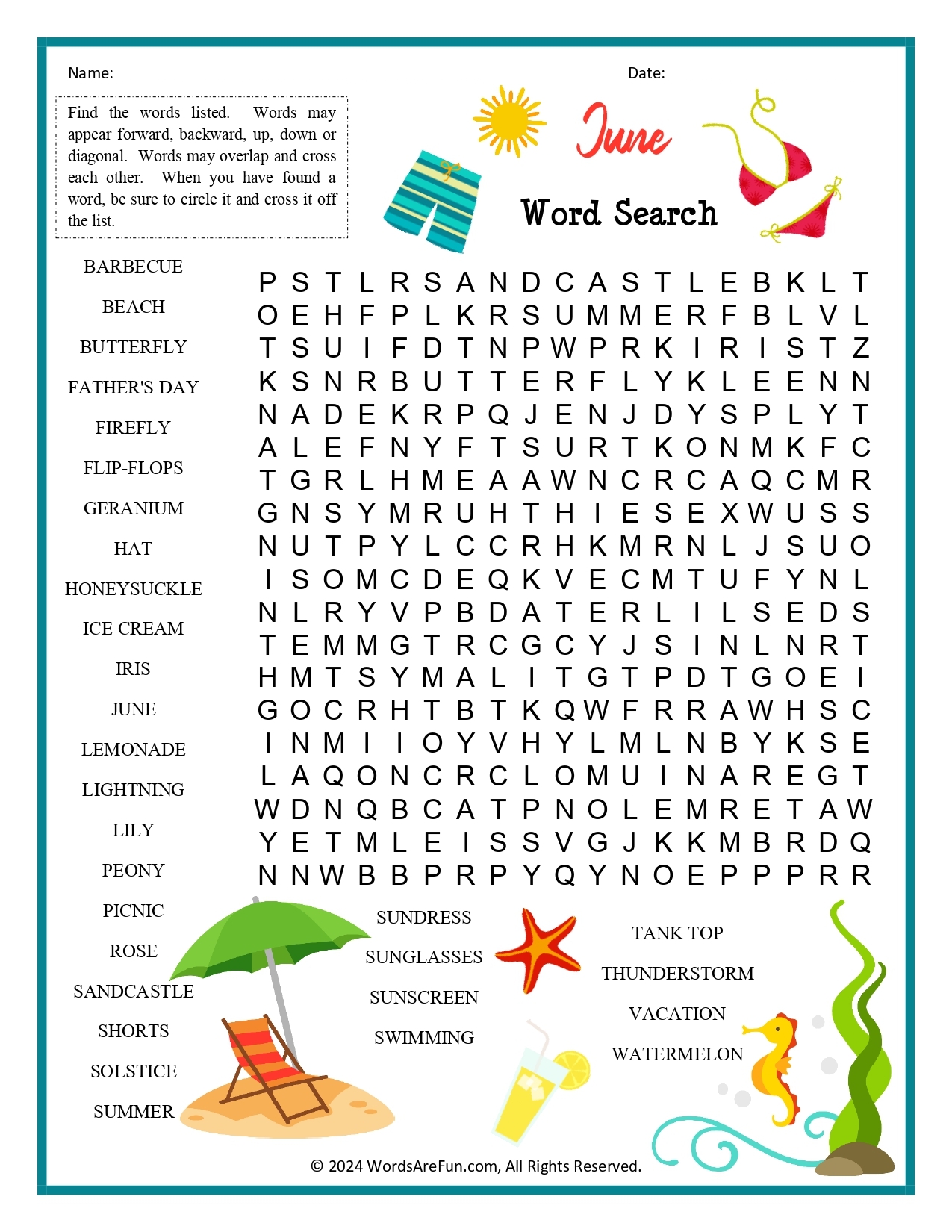 June Word Search June Word Search