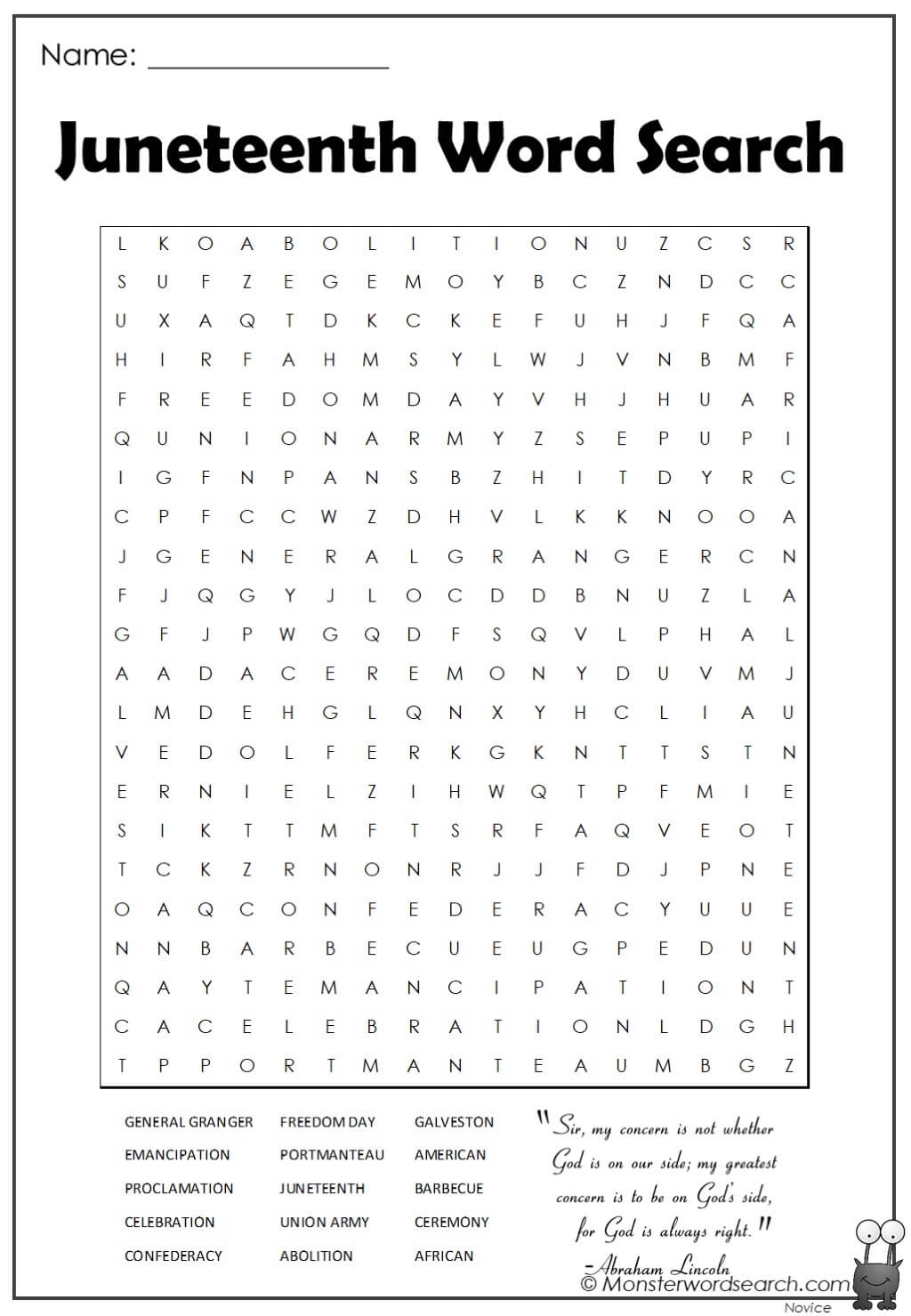 Juneteenth Word Search Monster Word Search Juneteenth Word Search Monster Word Search