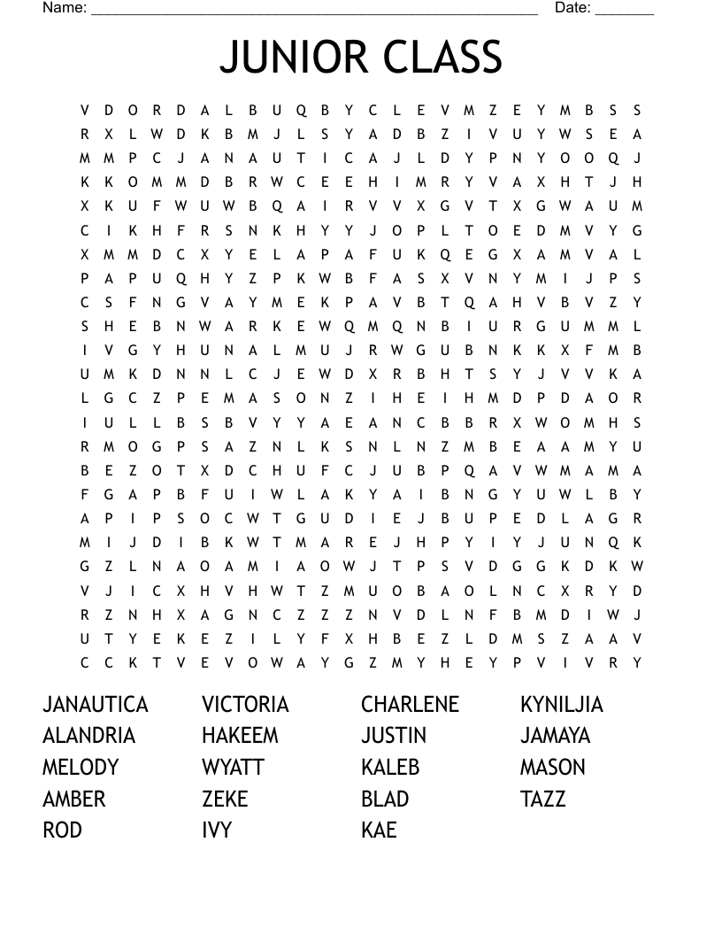 JUNIOR CLASS Word Search WordMint JUNIOR CLASS Word Search WordMint