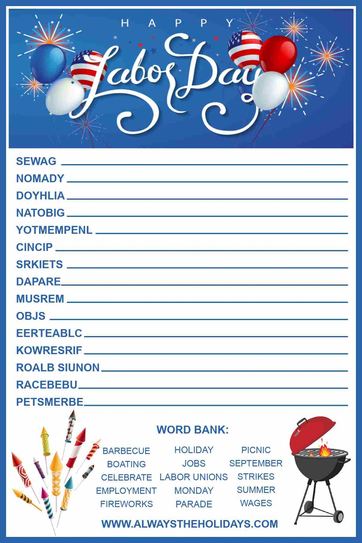 Labor Day Word Search Printables Labor Day Word Search Printables