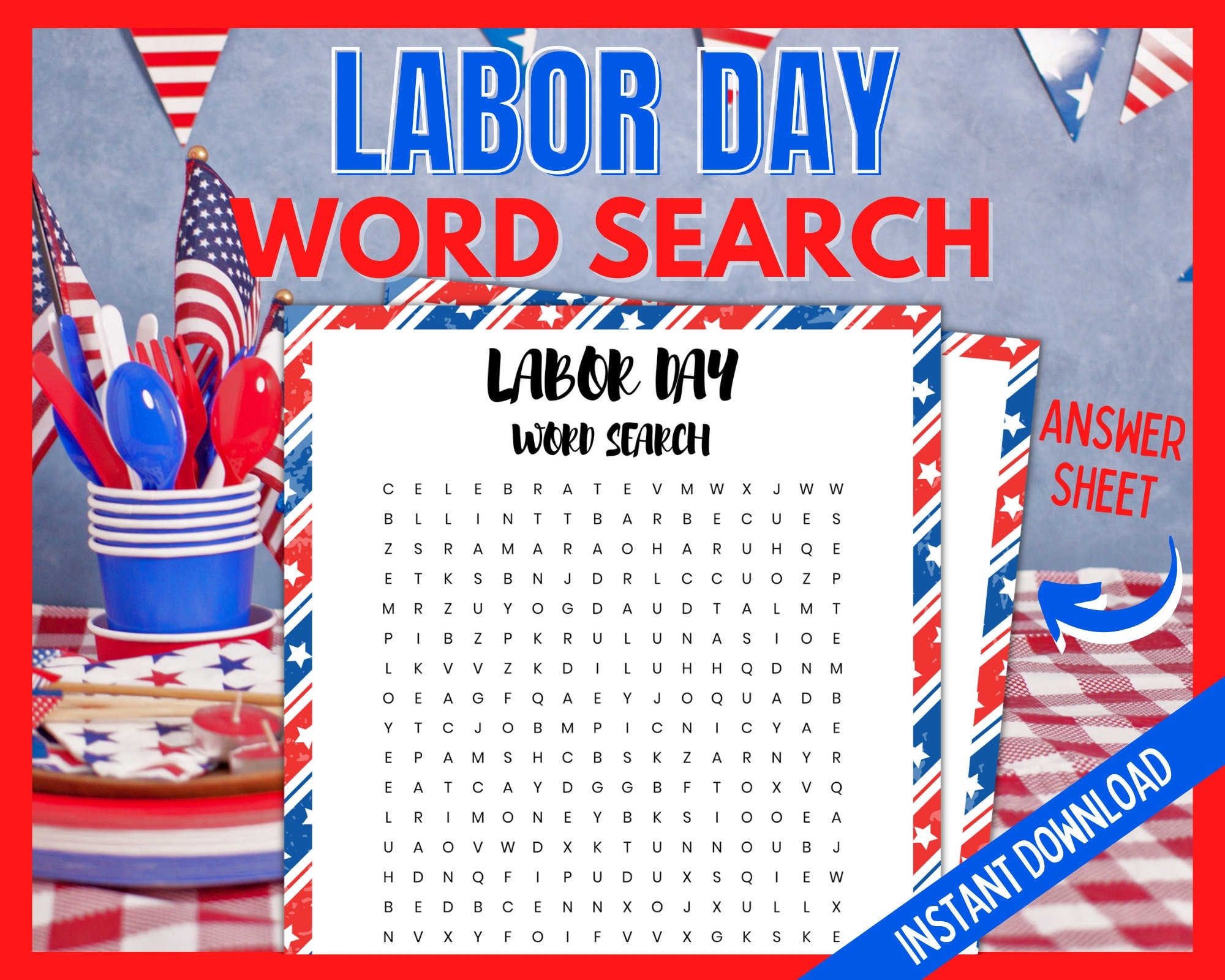 Labor Day Word Search Labor Day Printable Games Labor Day Game For Kids Patriotic Party Word Search American Family Fun Games Etsy