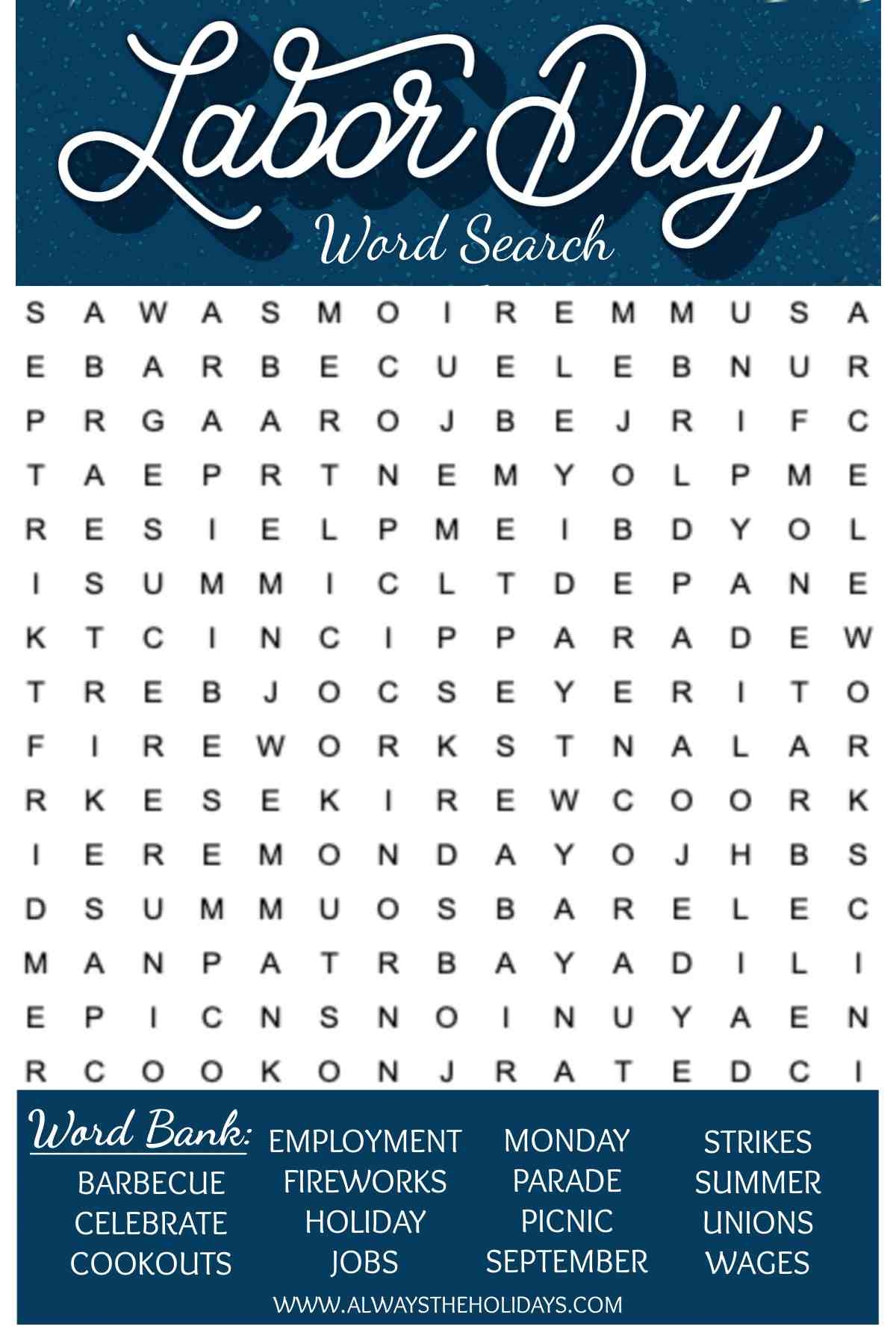 Labor Day Word Search Printable Free Word Find U0026 Answer Key