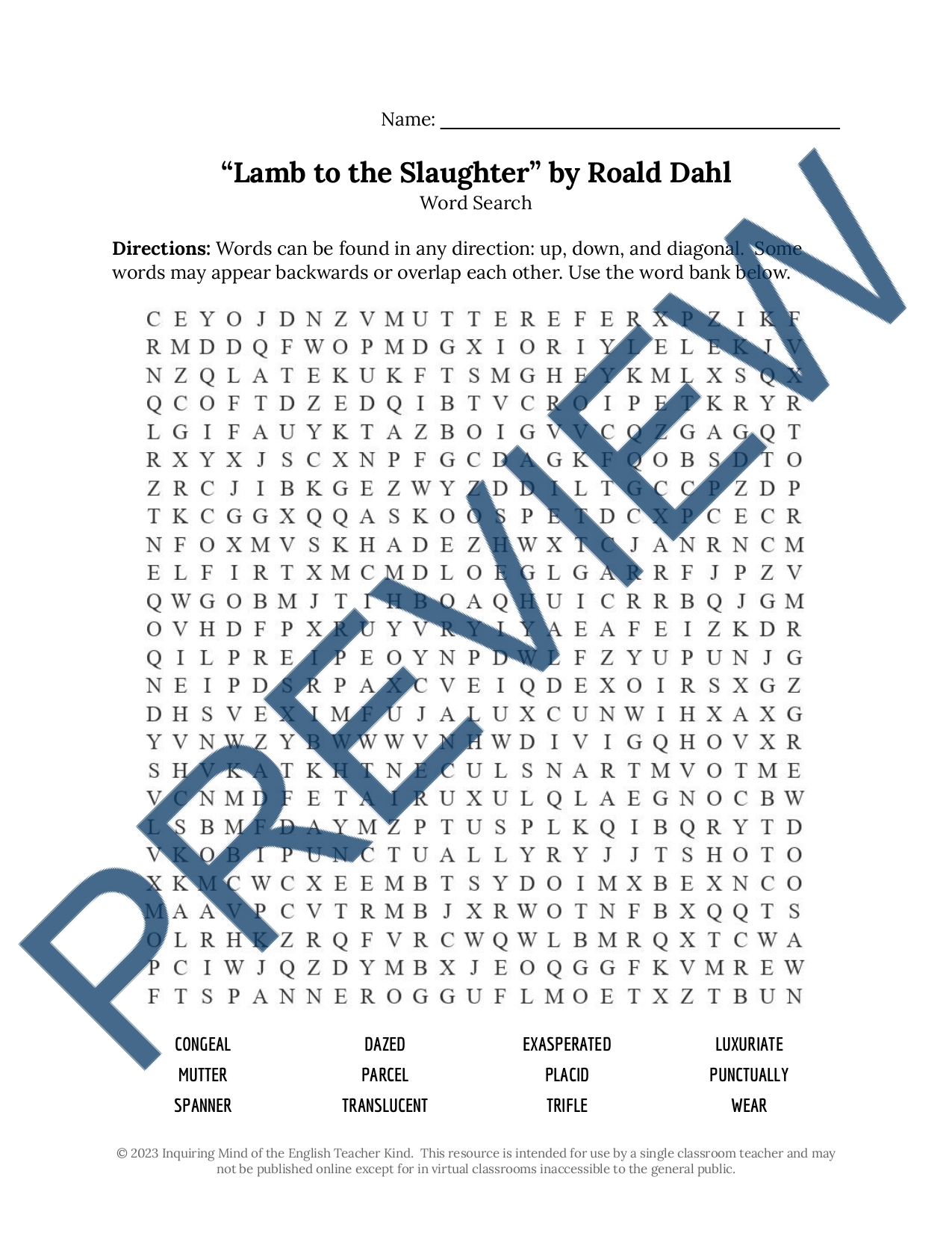 Lamb To The Slaughter By Roald Dahl Vocabulary Games And Activities Classful Lamb To The Slaughter By Roald Dahl Vocabulary Games And Activities Classful