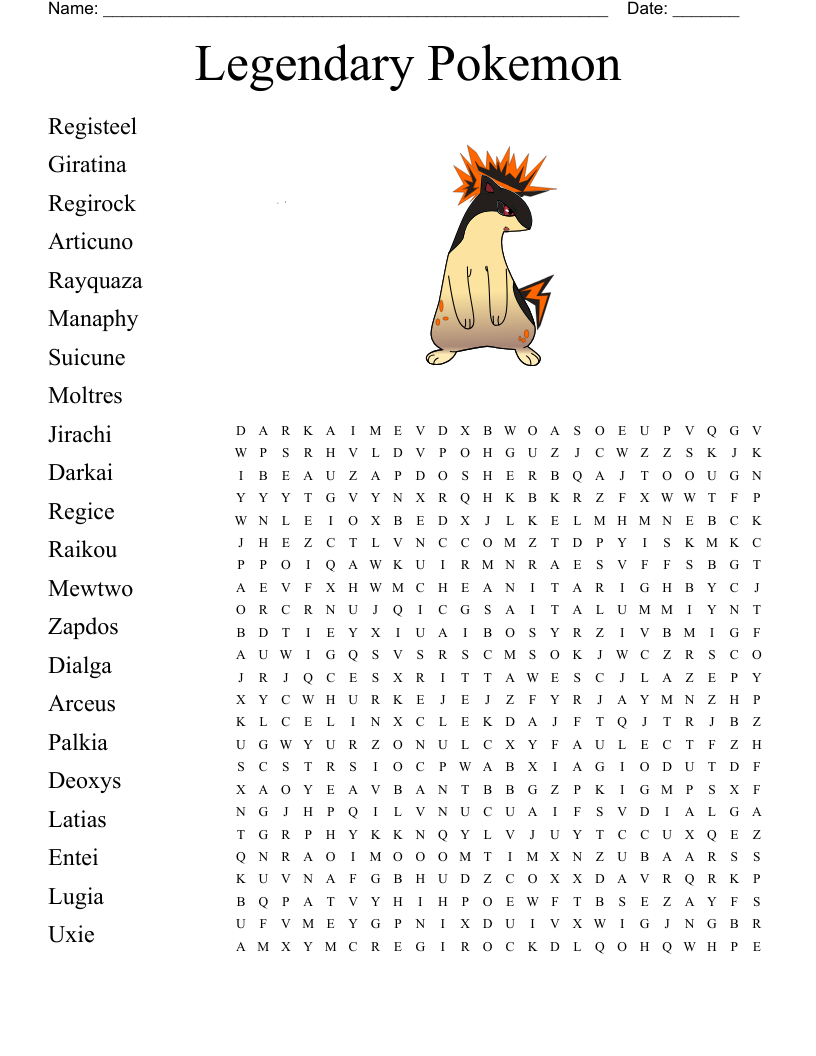 Legendary Pokemon Word Search WordMint Legendary Pokemon Word Search WordMint