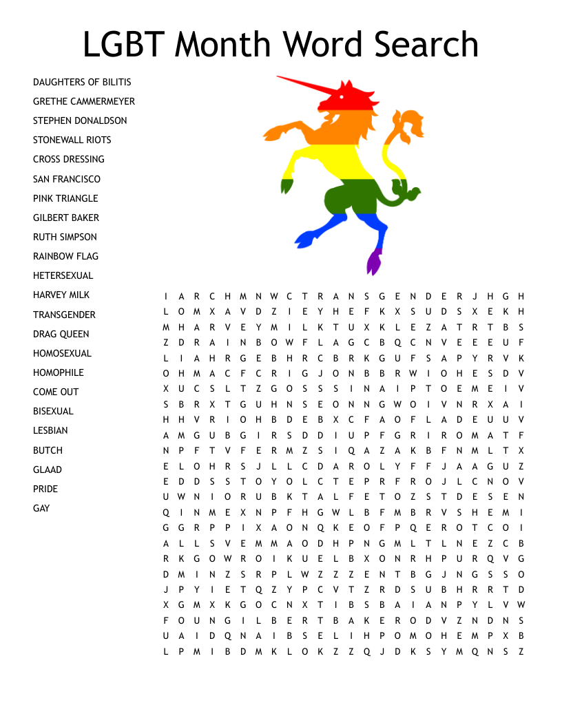 Pride Word Search Printable