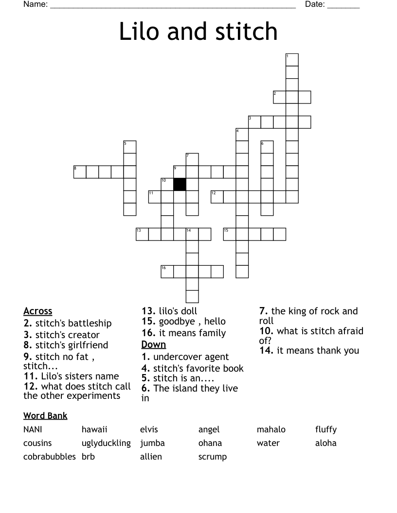 Lilo And Stitch Crossword WordMint Lilo And Stitch Crossword WordMint