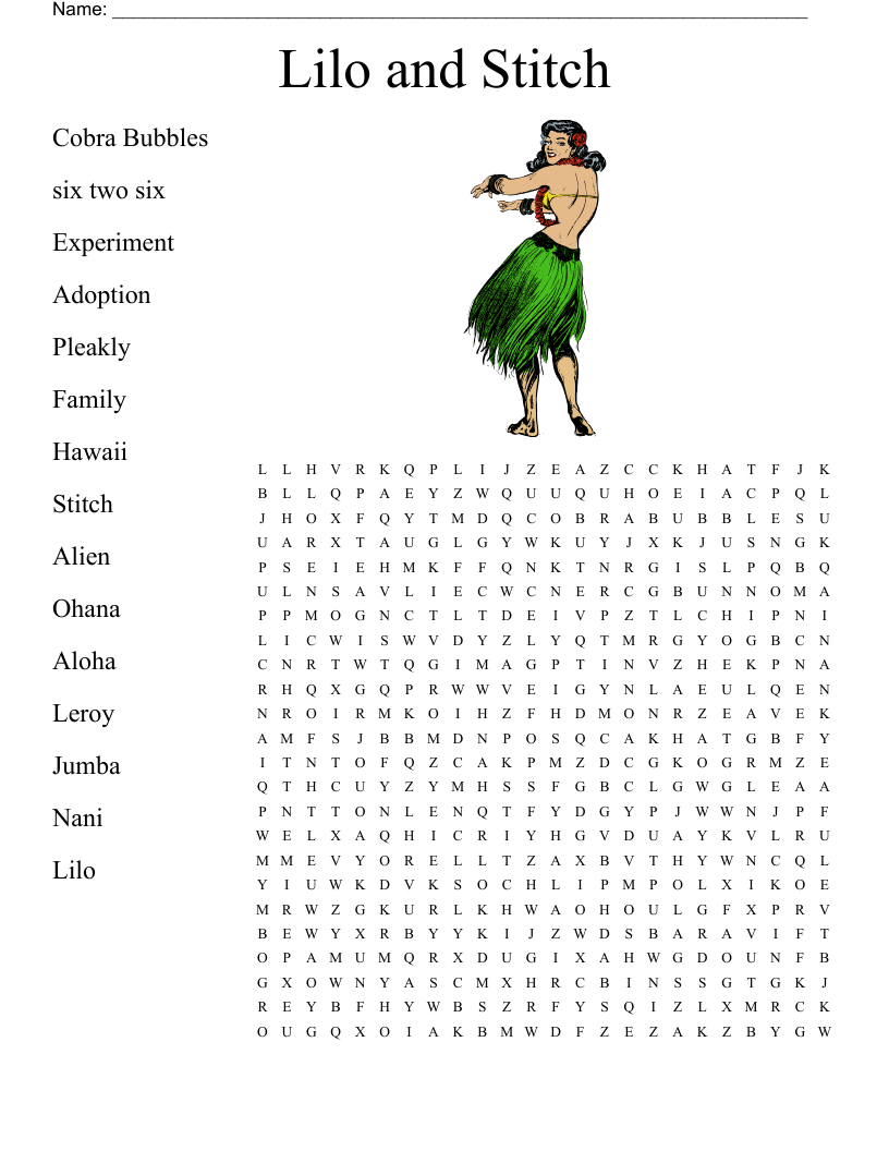 Lilo And Stitch Word Search WordMint Lilo And Stitch Word Search WordMint