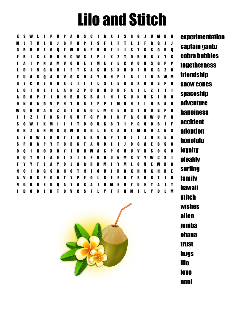 Lilo And Stitch Word Search WordMint Lilo And Stitch Word Search WordMint