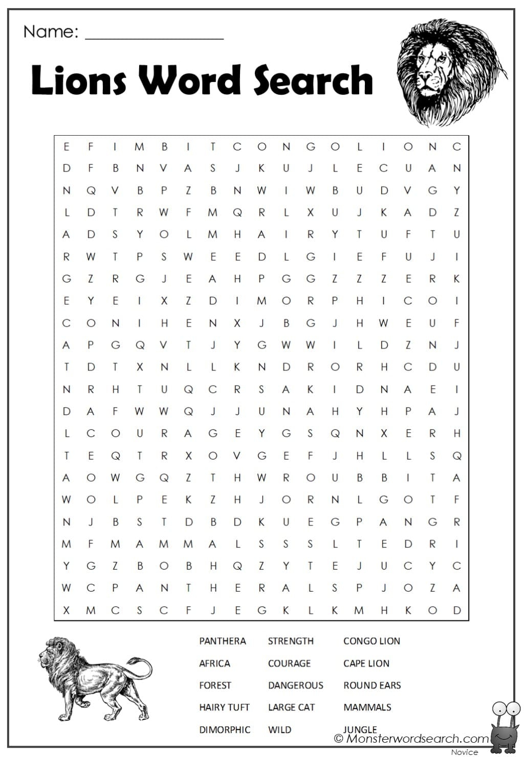 Lions Word Search Monster Word Search Lions Word Search Monster Word Search