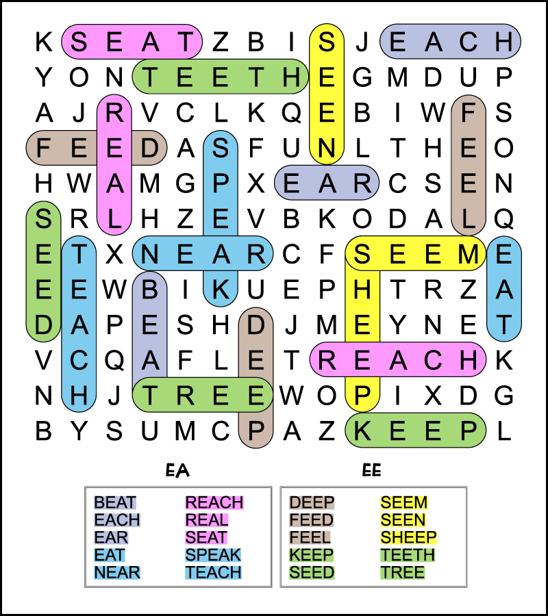 Long E Word Search Tree Valley Academy