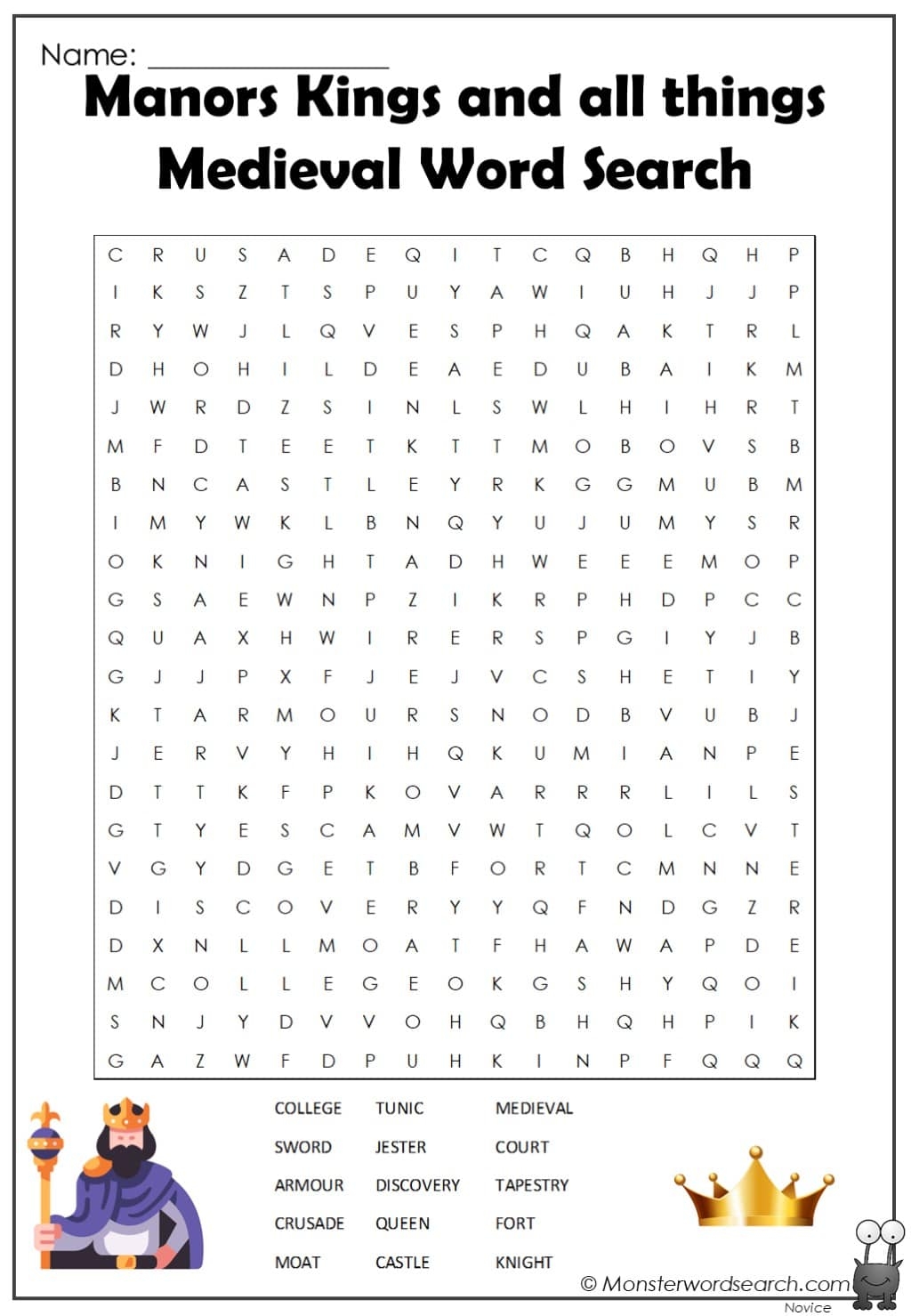 Manors Kings And All Things Medieval Word Search Monster Word Search Manors Kings And All Things Medieval Word Search Monster Word Search