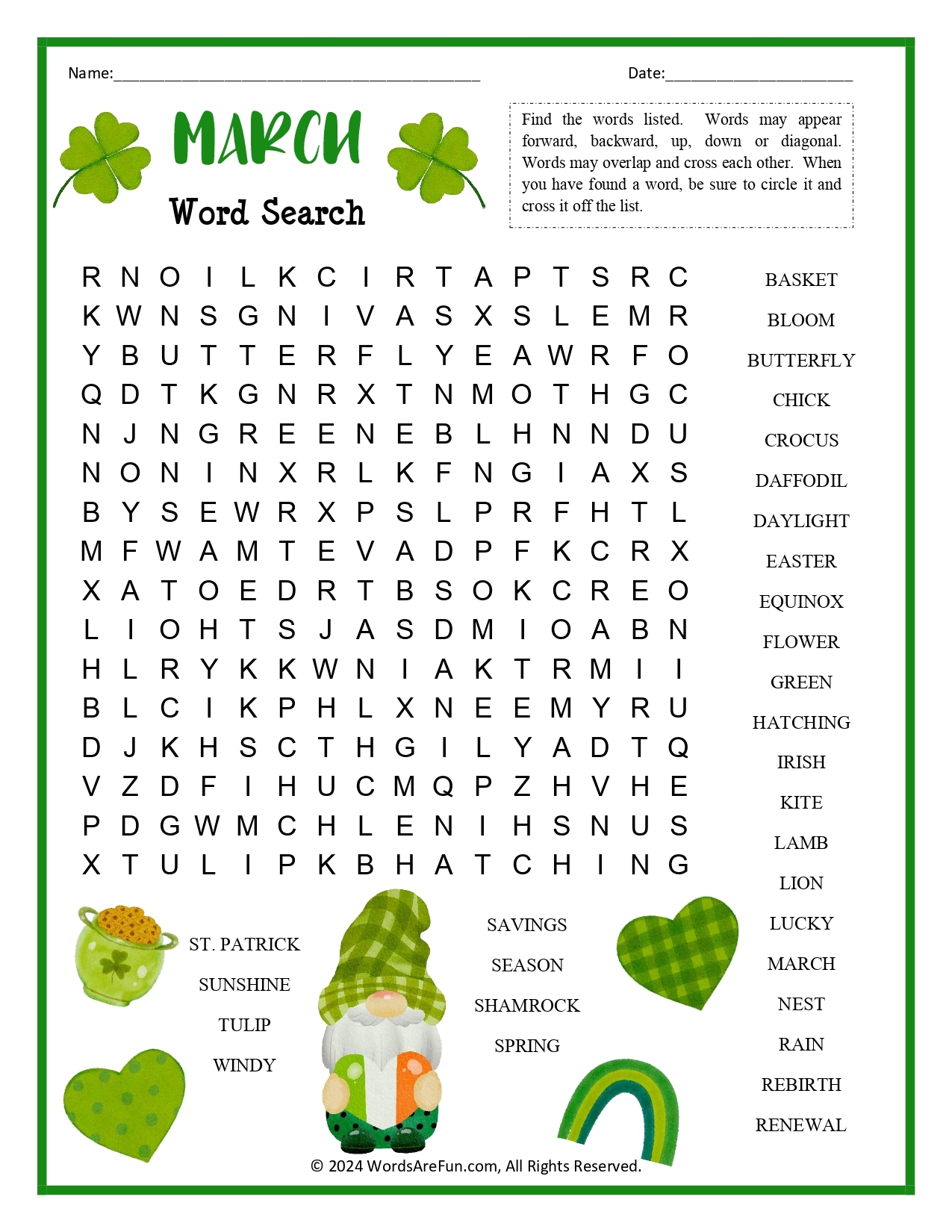 March Word Search March Word Search