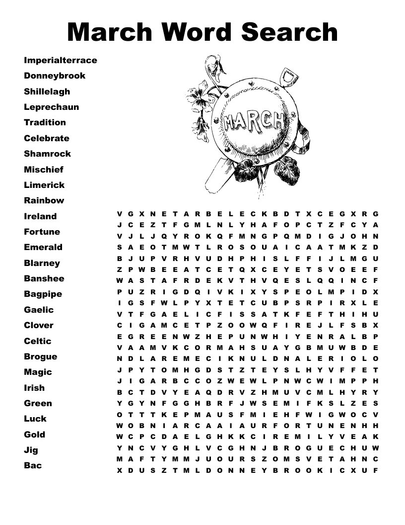 Free Printable March Word Search Puzzles Free Printable March Word Search Puzzles