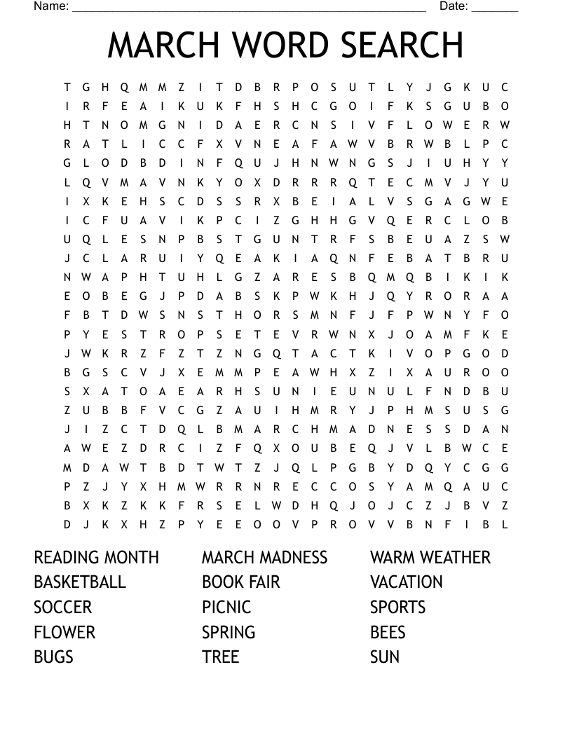 MARCH WORD SEARCH WordMint MARCH WORD SEARCH WordMint