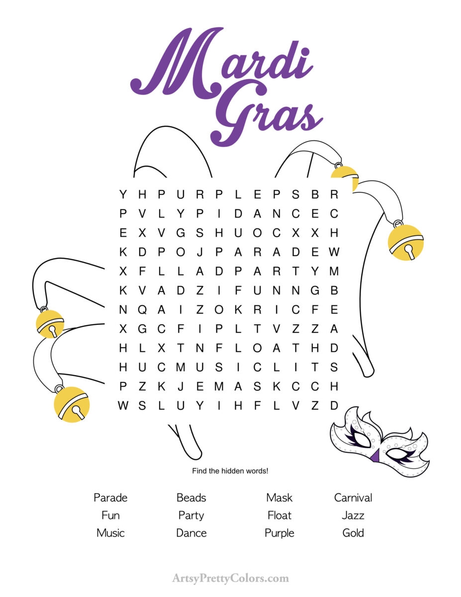 Mardi Gras Word Search Puzzles Grab Them For Free Artsy Pretty 