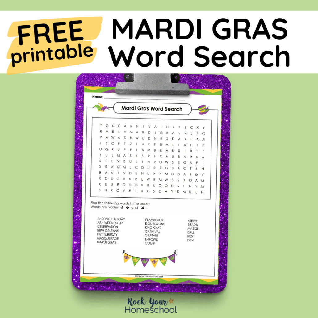 Mardi Gras Word Search Rock Your Homeschool
