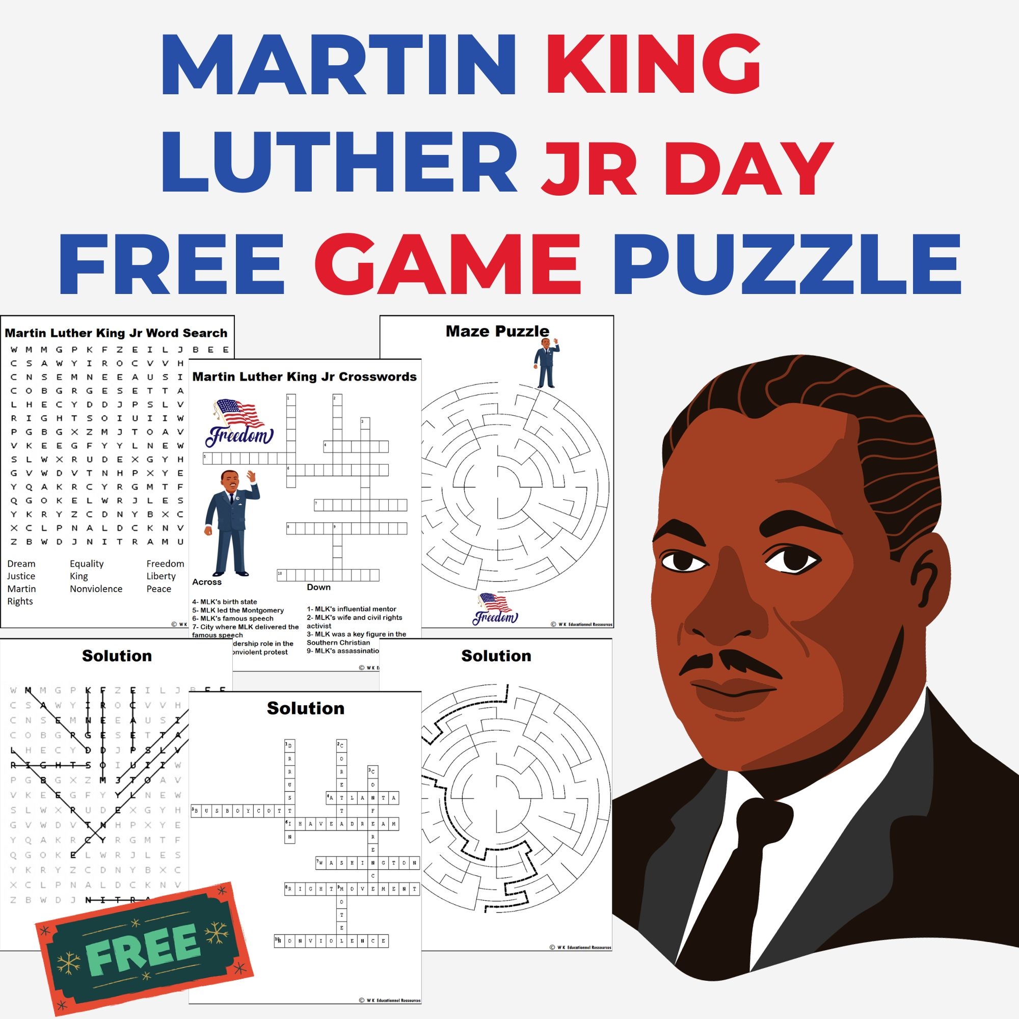 Martin Luther King Jr Day Free Game Puzzle Crossword Word Search Maze Printable Made By Teachers