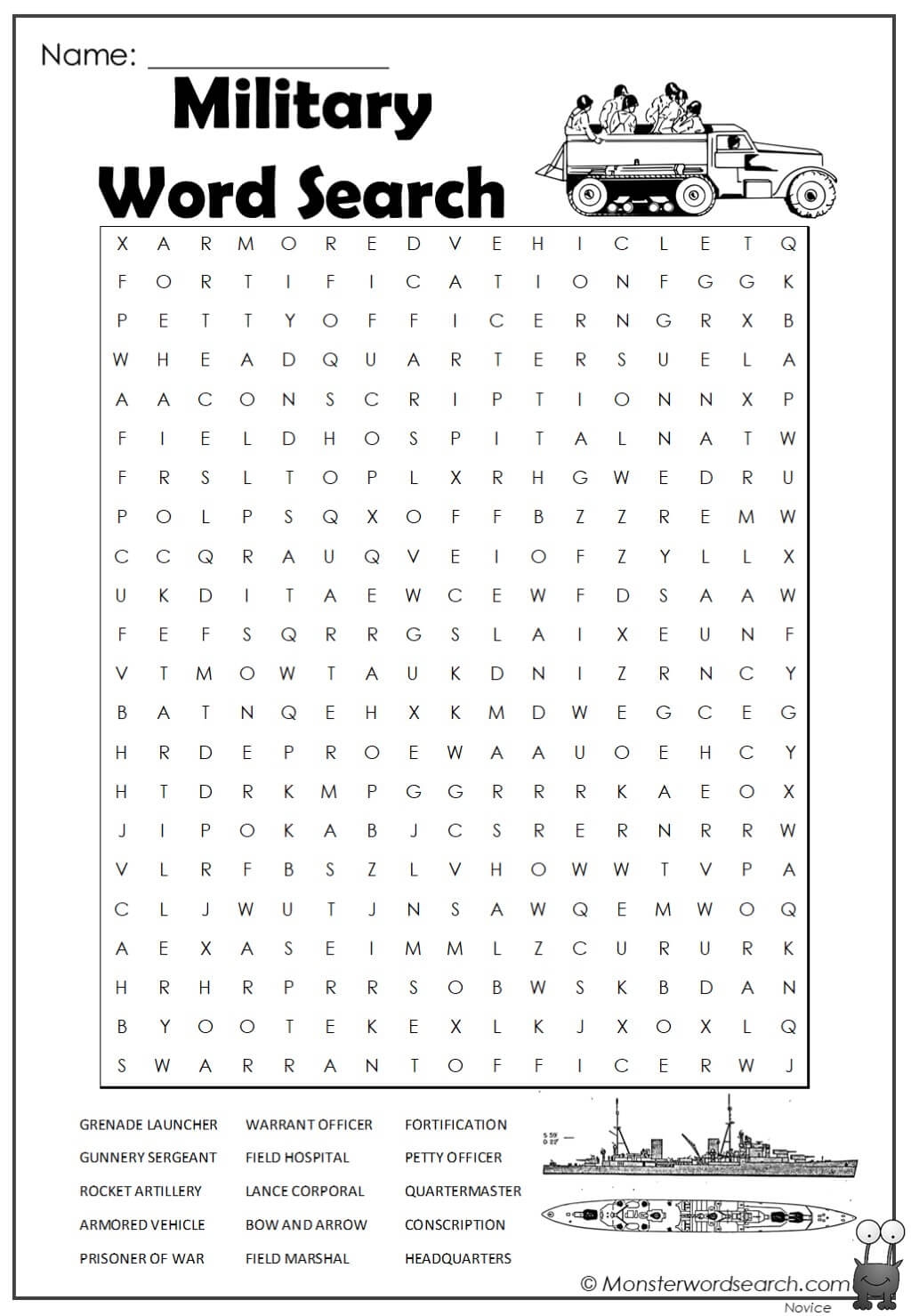 Military Word Search Monster Word Search Military Word Search Monster Word Search