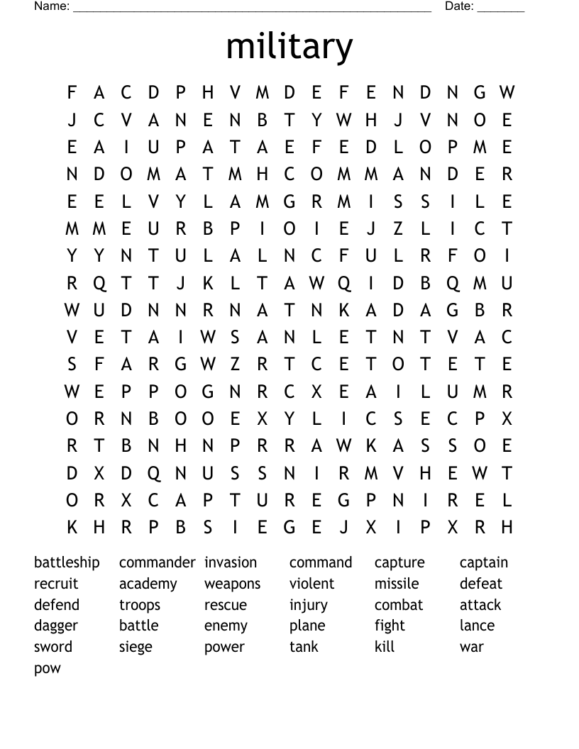 Military Word Search WordMint Military Word Search WordMint