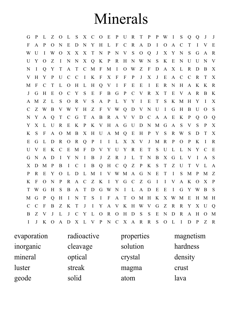 Minerals Word Search WordMint Minerals Word Search WordMint