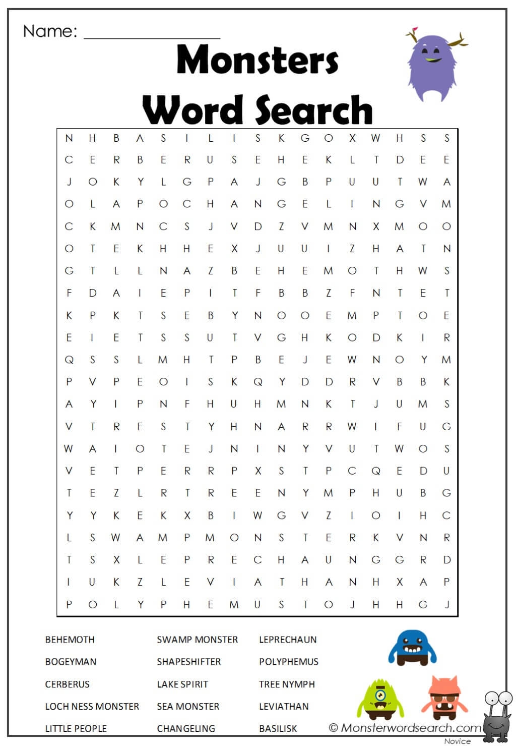 Monsters Word Search Monster Word Search Monsters Word Search Monster Word Search