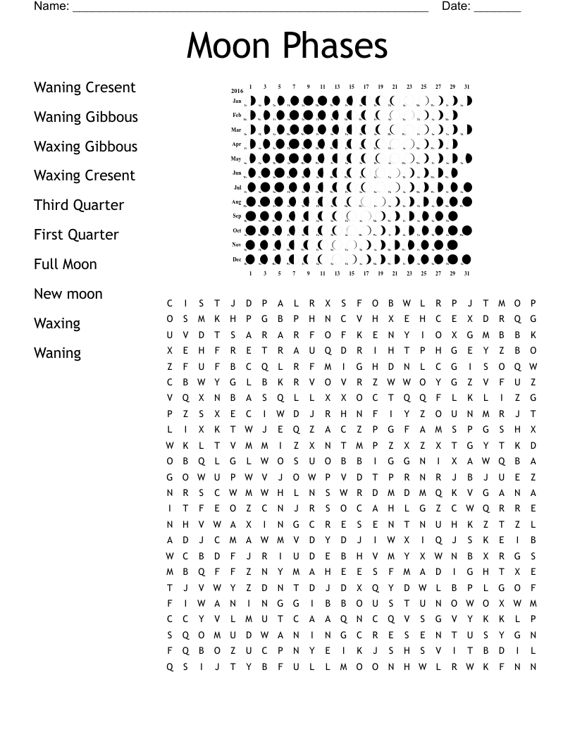 Moon Phases Word Search WordMint Moon Phases Word Search WordMint