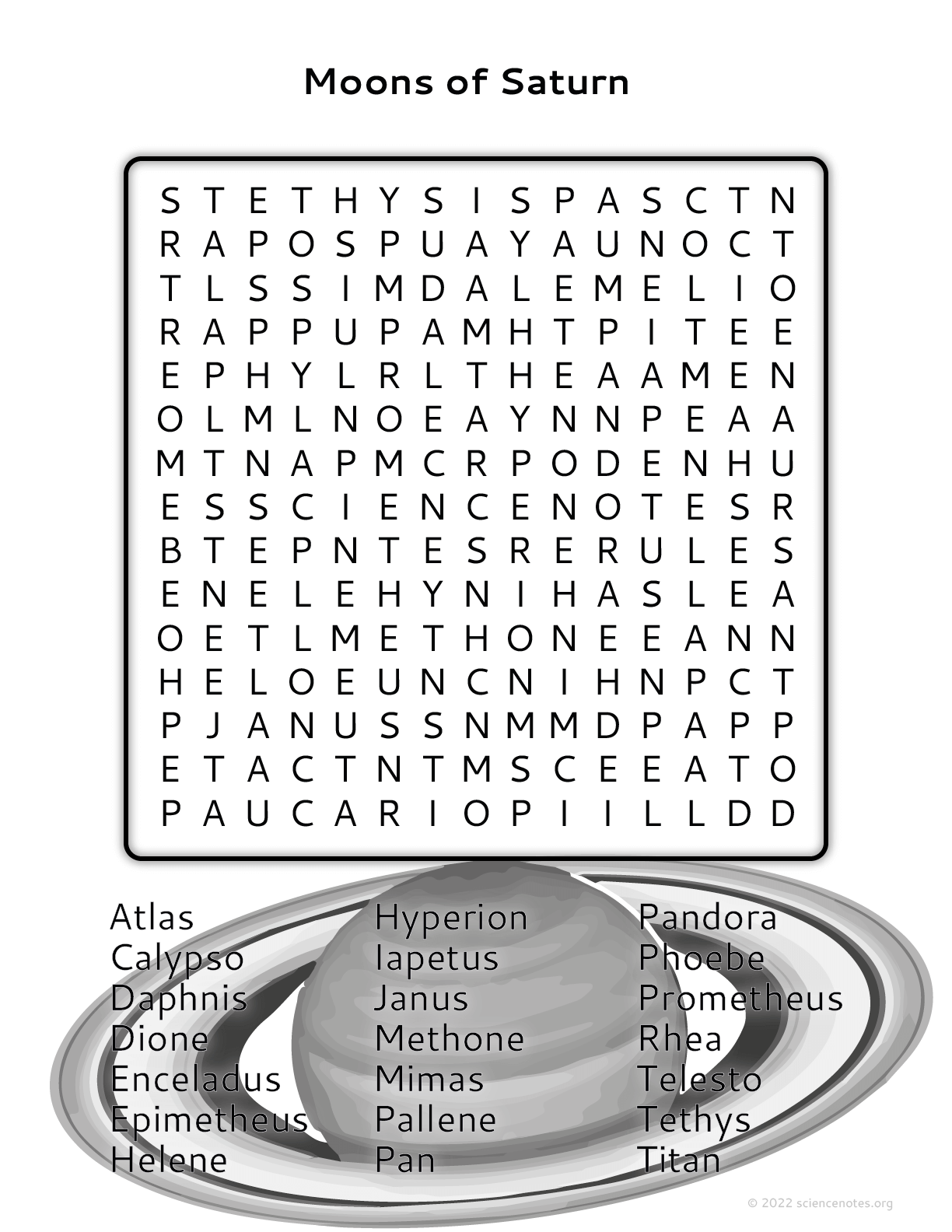 Moons Of Saturn Word Search Puzzle Moons Of Saturn Word Search Puzzle