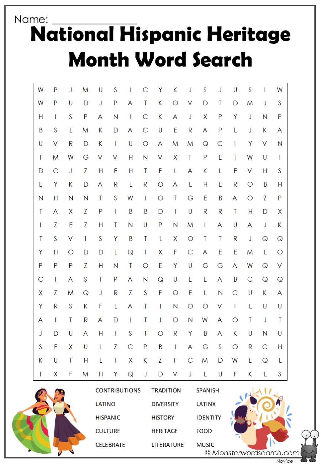 National Hispanic Heritage Month Word Search Monster Word Search National Hispanic Heritage Month Word Search Monster Word Search