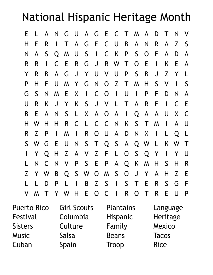 National Hispanic Heritage Month Word Search WordMint National Hispanic Heritage Month Word Search WordMint
