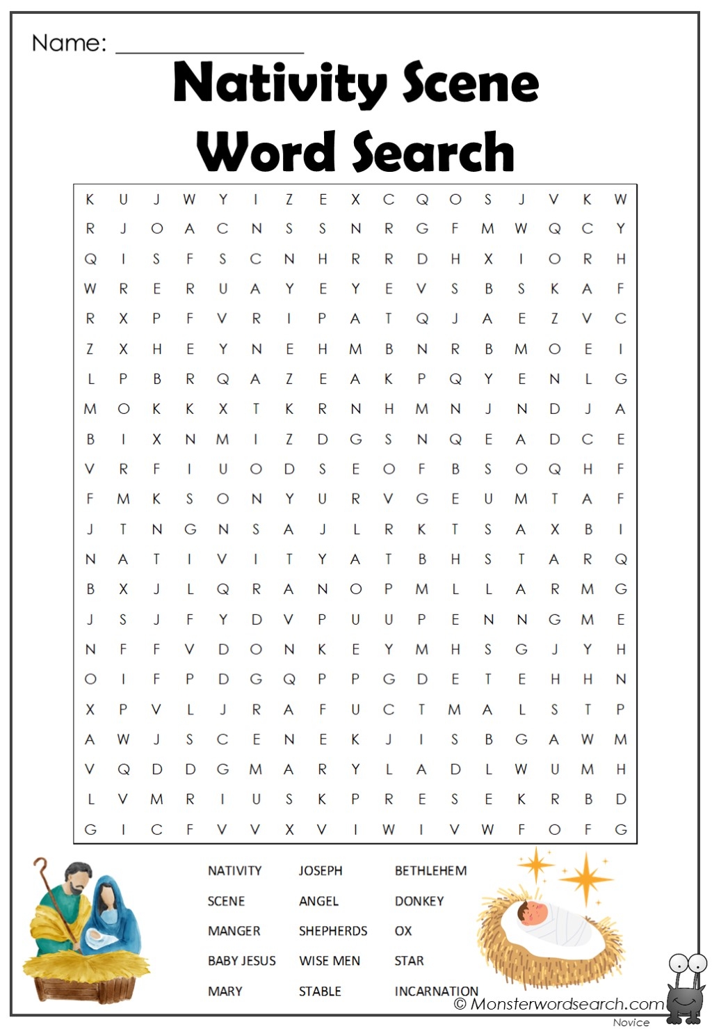 Nativity Scene Word Search Monster Word Search Nativity Scene Word Search Monster Word Search