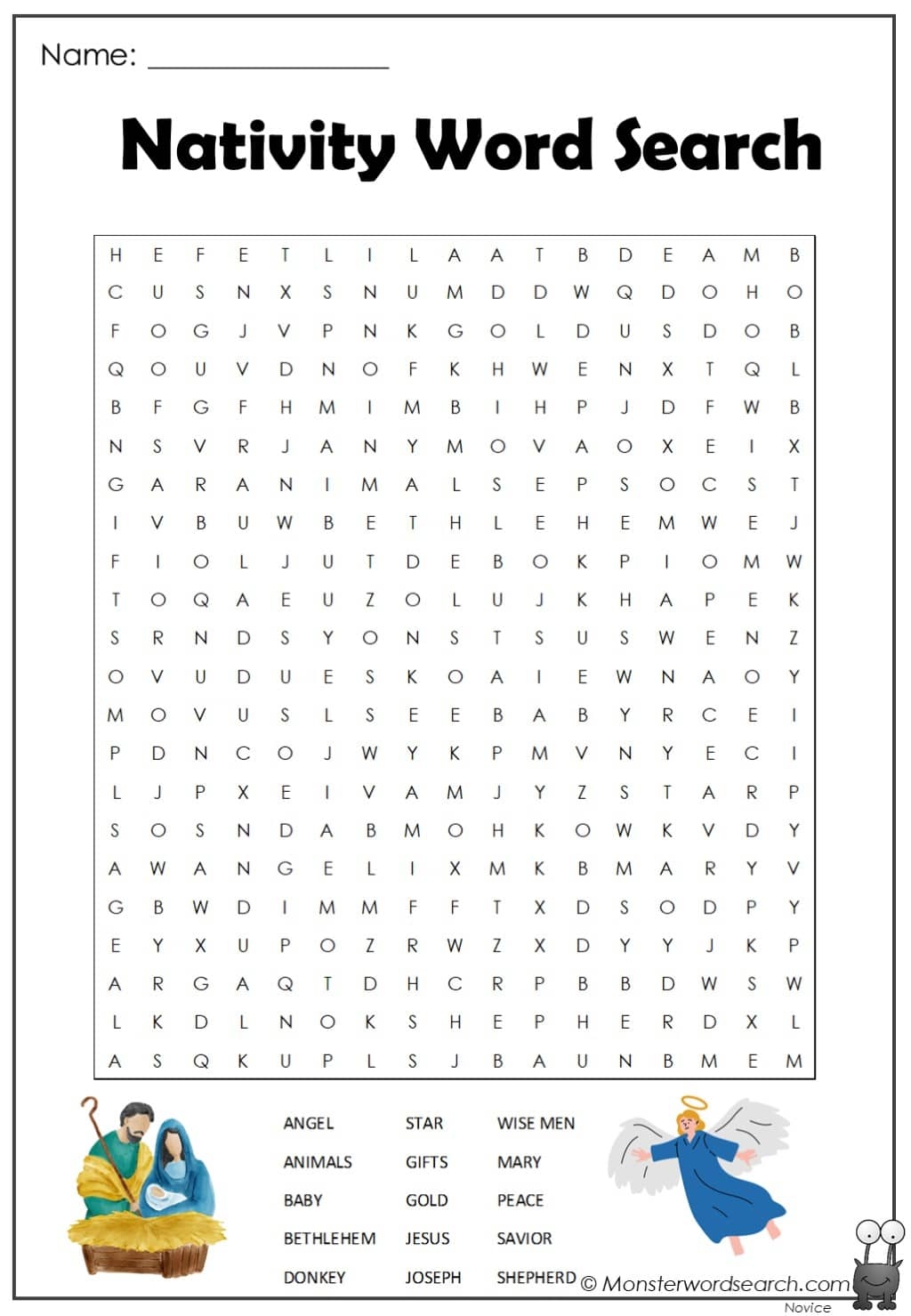 Nativity Word Search Monster Word Search Nativity Word Search Monster Word Search
