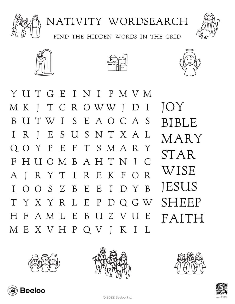 Christmas Nativity Word Search Printable