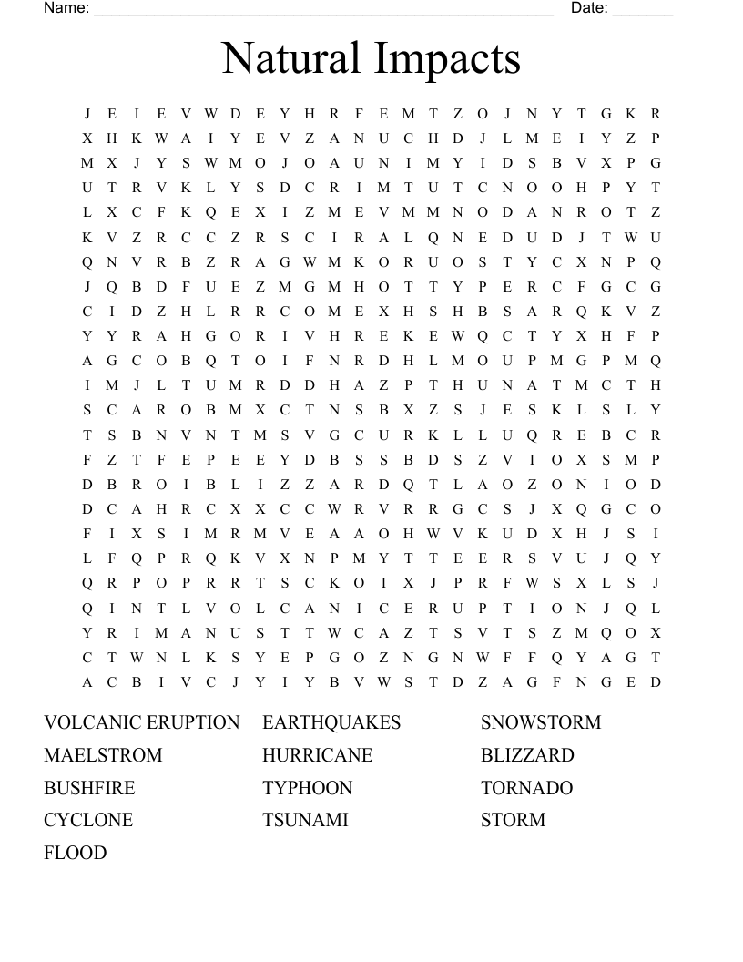 Natural Disaster Word Search WordMint