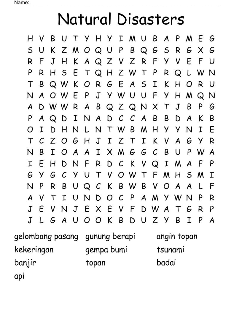 Natural Disasters Word Search WordMint