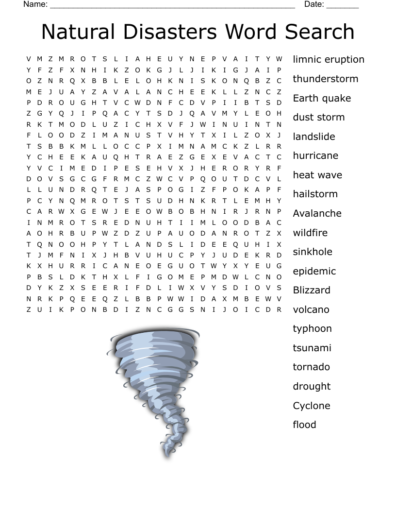 NATURAL DISASTERS Word Search WordMint